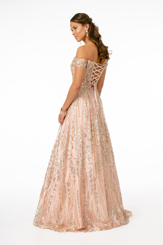 Embroidered Bodice Sequin and Glitter Embellished A-Line Dress-smcdress