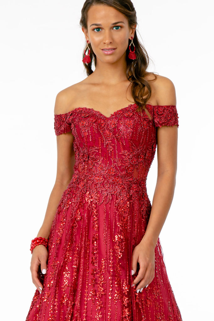 Embroidered Bodice Sequin and Glitter Embellished A-Line Dress-smcdress