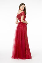 Glitter Print Cut-Away Shoulder A-Line Dress-smcdress