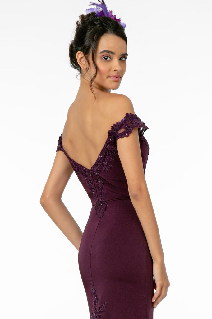 Cut-Away Shoulder Jersey Long Dress with V-Back-smcdress
