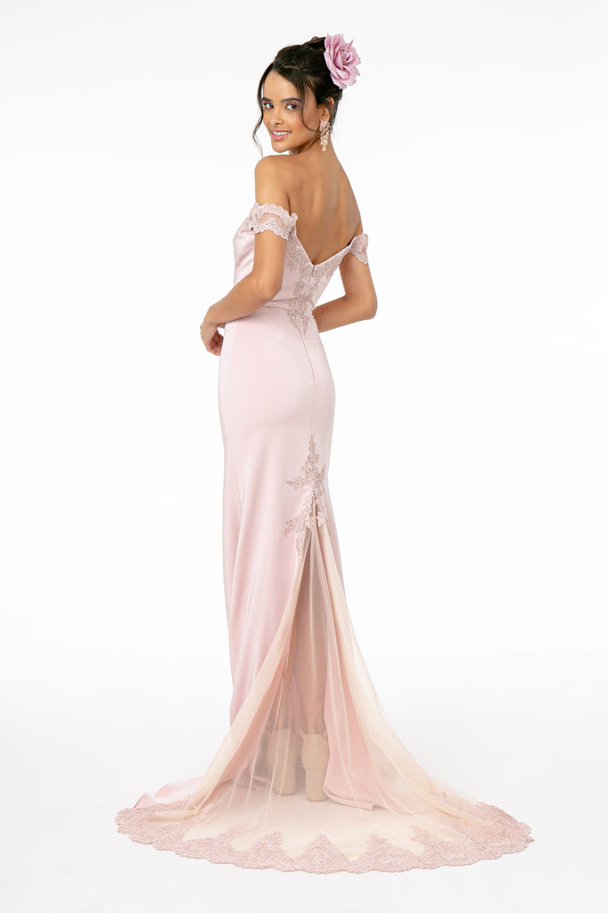Cut-Away Shoulder Jersey Long Dress with V-Back-smcdress