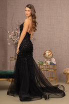 3D Floral Applique V-Neck Spaghetti Strap Mesh Prom Dress-smcdress