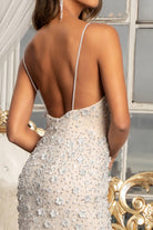 3D Floral Applique V-Neck Spaghetti Strap Mesh Prom Dress-smcdress