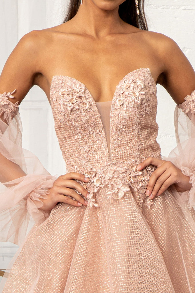 3-D Flower Embellished Glitter Netting A-line Dress-smcdress