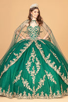 Jewel Embellished Tull Quinceanera Ball Gown Embroidered Mesh Cape-smcdress