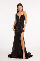 Sequin Embellished Embroidered Mermaid Dress Cut-out Back and Slit-smcdress