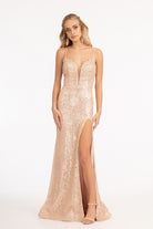 Sequin Embellished Embroidered Mermaid Dress Cut-out Back and Slit-smcdress