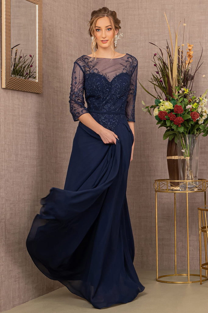 Beads Embellished Embroidered Chiffon A-line Dress-smcdress
