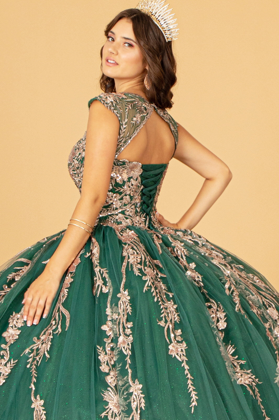 Sequin Glitter Embellished Quinceanera Dress Corset Back-smcdress