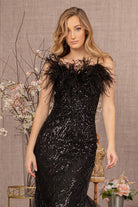 Sequin Sweetheart Mesh Trumpet Dress with Feather Embellishment-smcdress