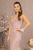Sequin Bead Trumpet Dress w/ Lace-up Back & Mesh Tail-smcdress