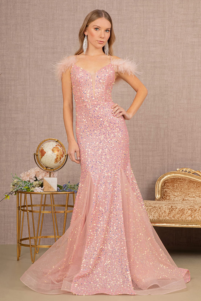 Sheer Sequin Glitter Dress w/ Feather Straps-smcdress