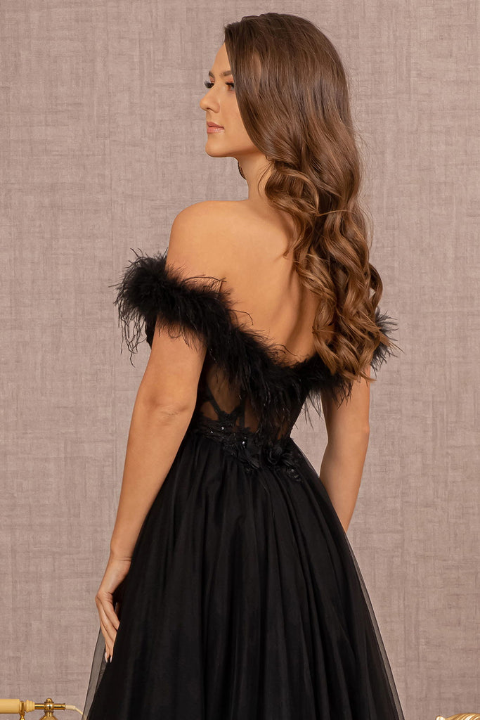 Sheer Mesh A-line Dress w/ Feather Embroidery-smcdress
