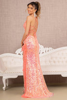 Jewel Bead Lace-up Back Mesh Mermaid Dress-smcdress