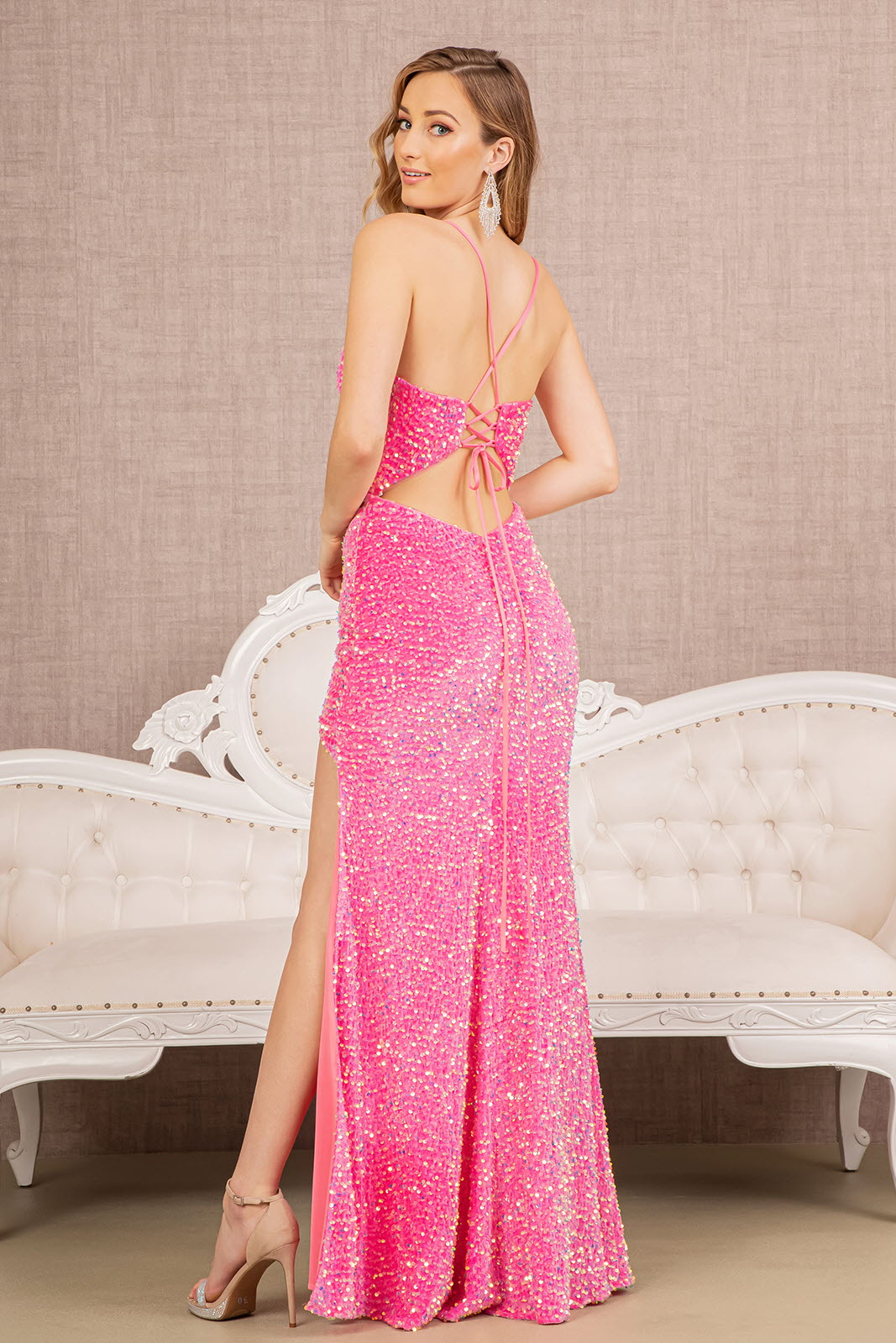 Sequin Lace-up Back Velvet Mermaid Dress-smcdress