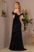 Cut-away Shoulder Velvet Dress with Wide Side Slit-smcdress