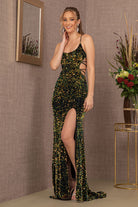 Sequin Cut-out Side Velvet Mermaid Dress-smcdress