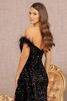 Feather Sequin Velvet Mermaid Dress w/ Waist Layer-smcdress