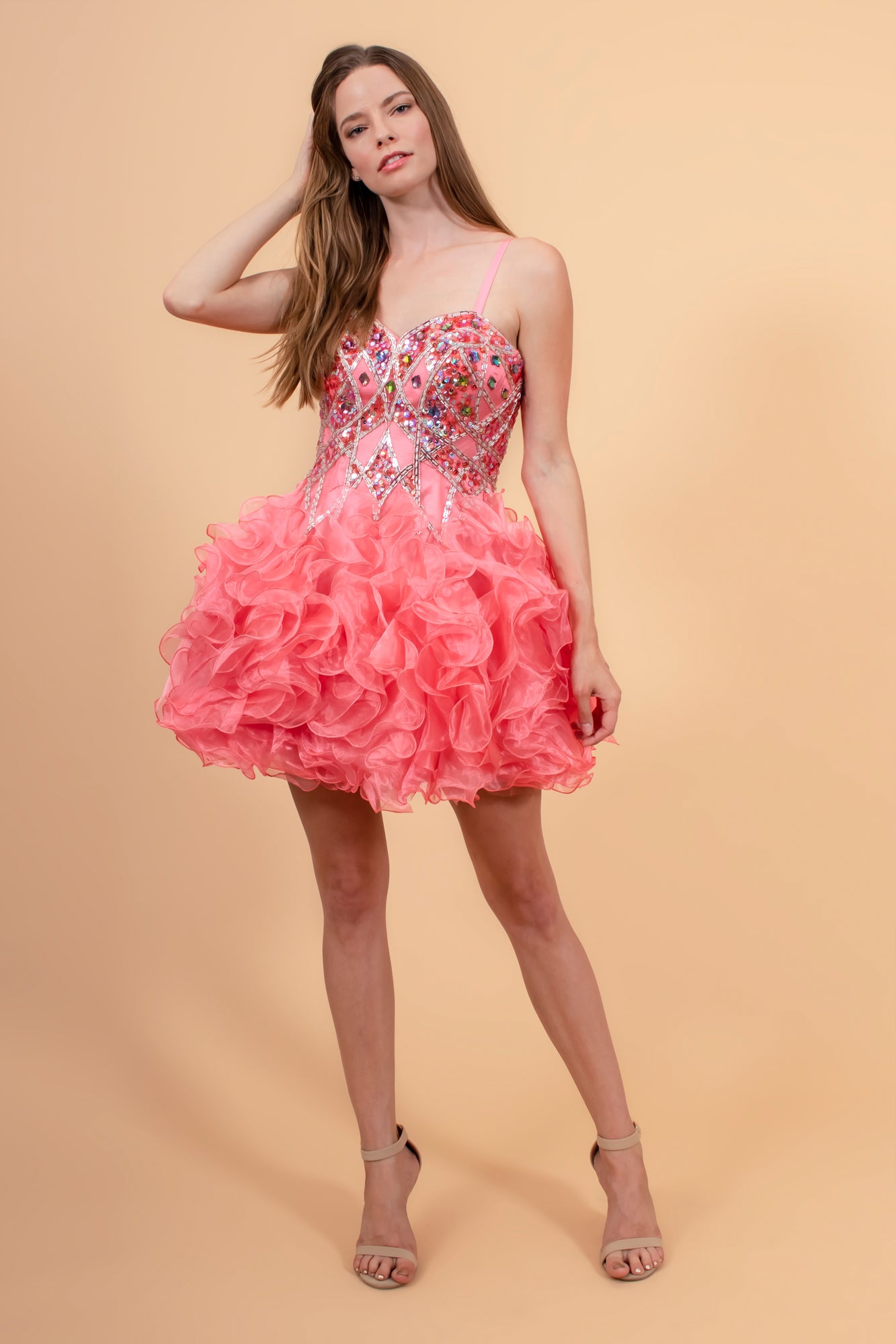 Short Dress with Corset Style Bodice and Ruffle Skirt-smcdress