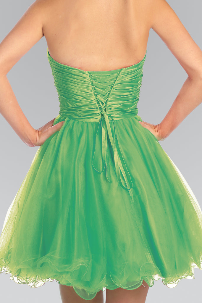 Short Dress with Pleated Bodice and Jewel Detailing-smcdress