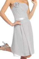 Strapless Chiffon Short Dress with Satin Waistband-smcdress