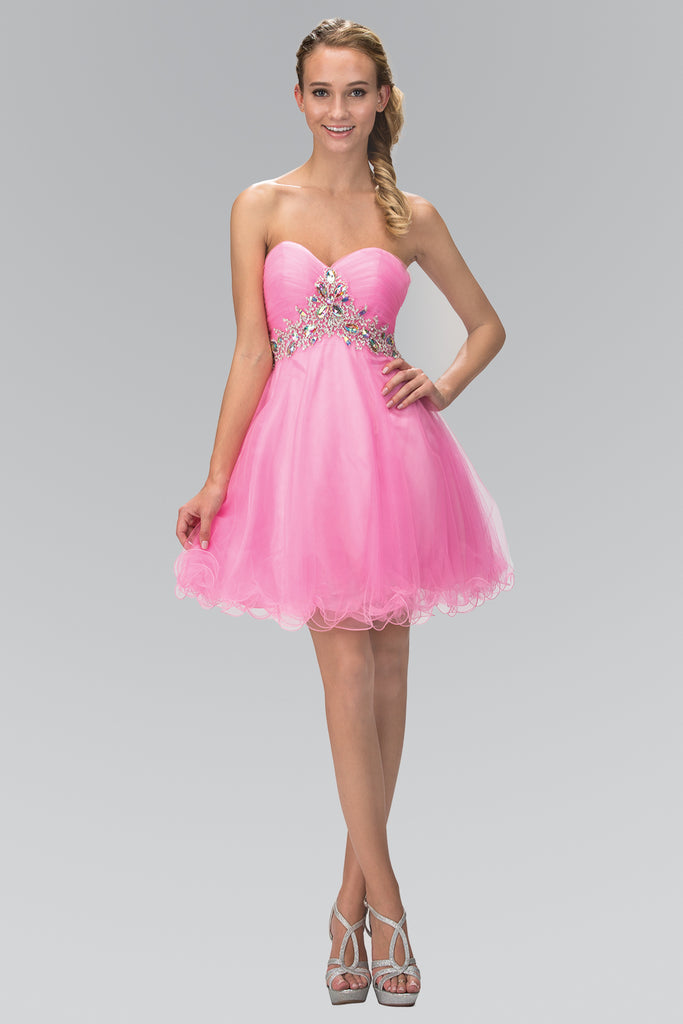 Strapless Sweetheart Tulle Short Dress Accented-smcdress