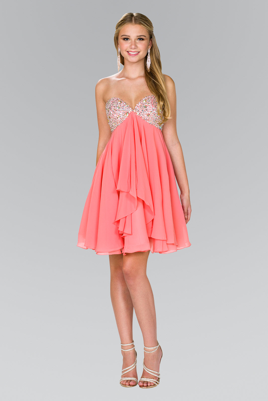 Strapless Chiffon Short Dress with Jewel Detailing-smcdress