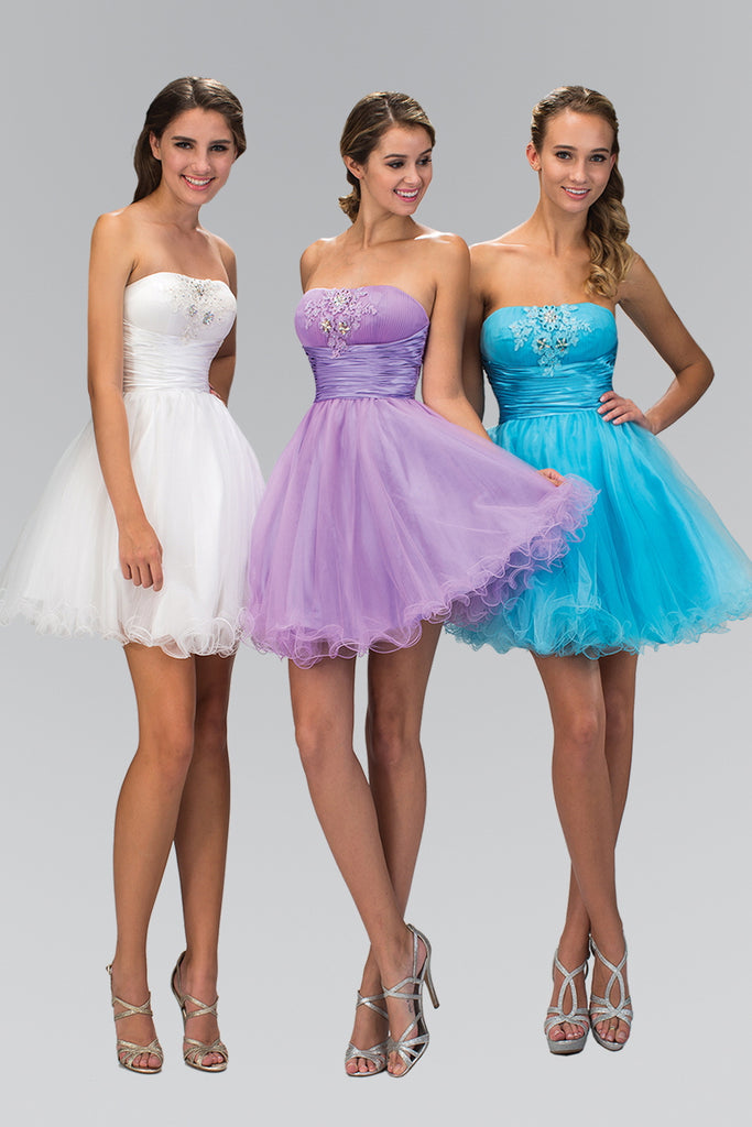 Short Tulle Dress with Pleated Waistband-smcdress