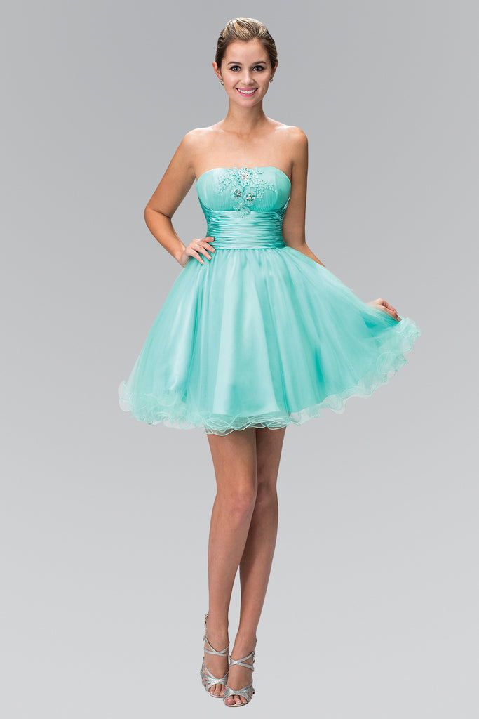 Short Tulle Dress with Pleated Waistband-smcdress