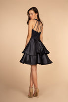 Sequin and Rhinestone Bodice Satin Short Dress /w Side Pockets-smcdress