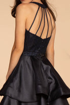 Sequin and Rhinestone Bodice Satin Short Dress /w Side Pockets-smcdress