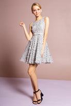 3D Floral Applique Lace Short Dress-smcdress