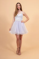 Embroidered Bodice Tulle Short Dress-smcdress