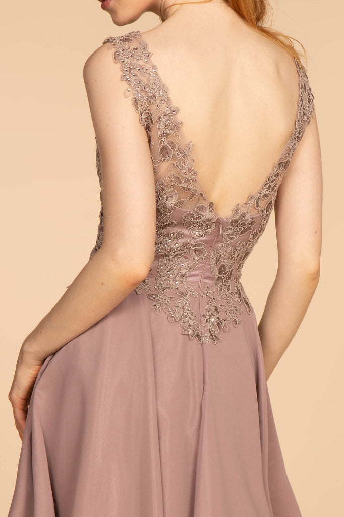 Embroidered Applique Bodice Chiffon Short Dress-smcdress