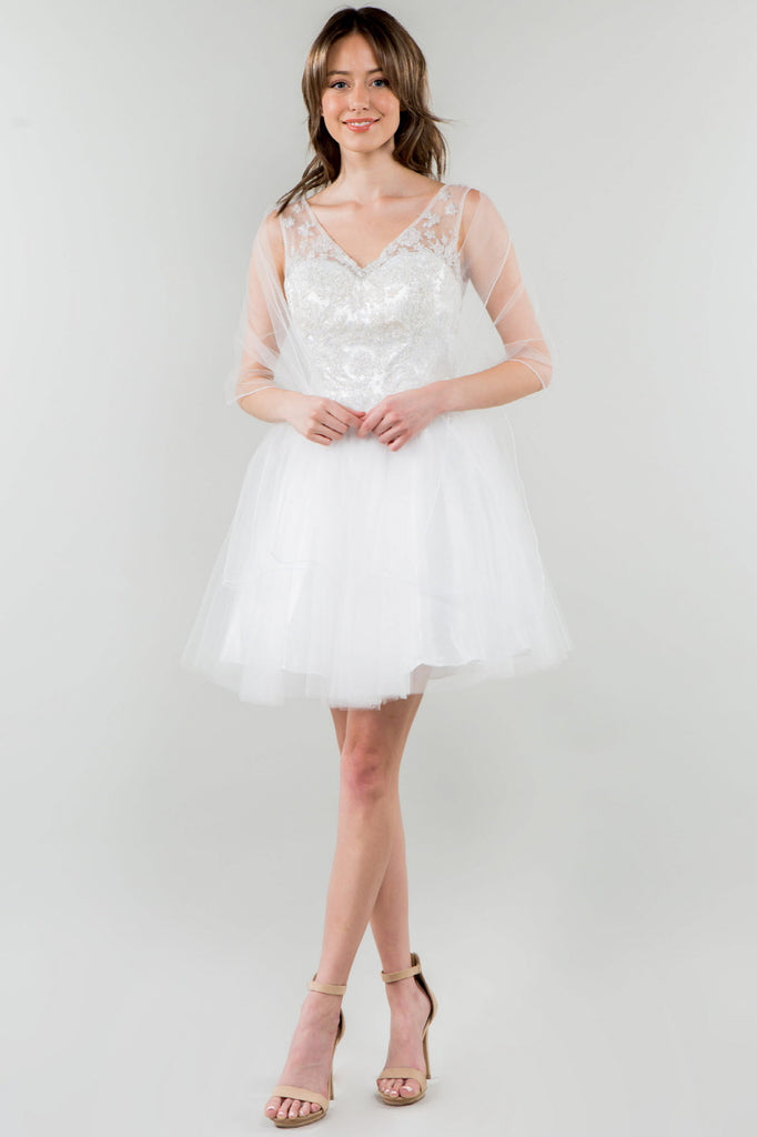 Glitter Embellished Bodice Tulle Short Dress-smcdress