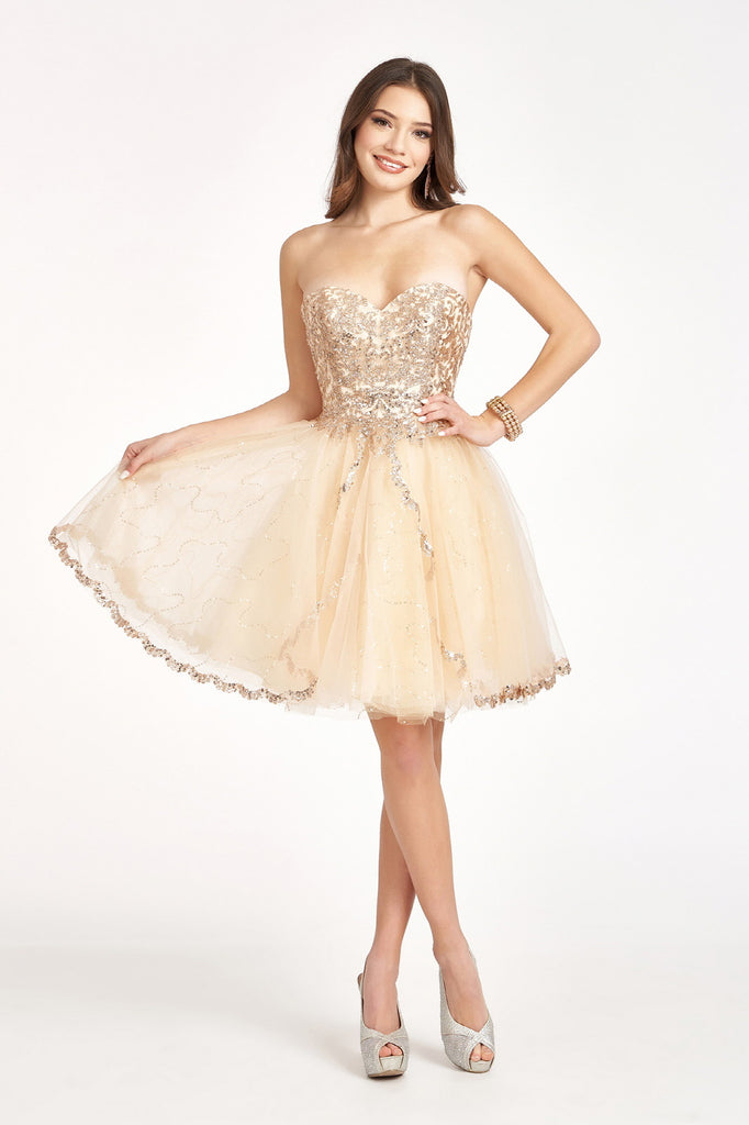 Glitter and Sequin Embellished Bodice Sweetheart Dress-smcdress