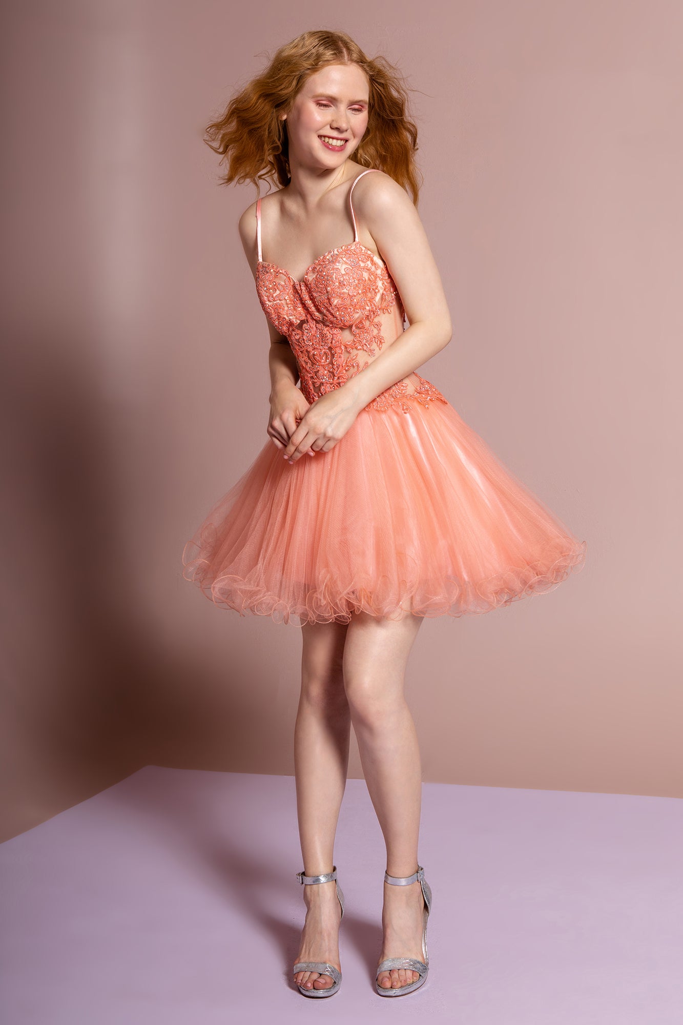 Spaghetti Straps Short Tulle Dress with Lace Bodice-smcdress