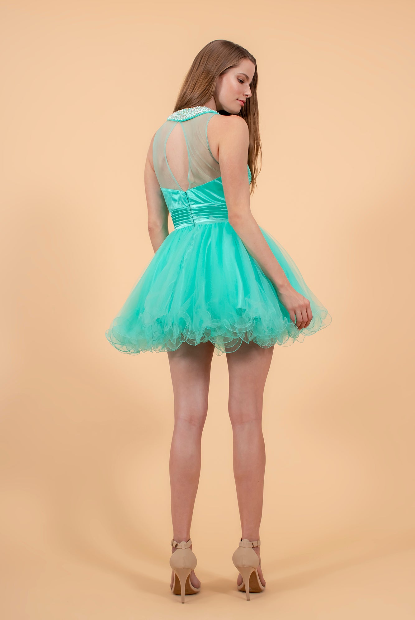Embroidered Tulle Short Dress with Beaded Collar-smcdress
