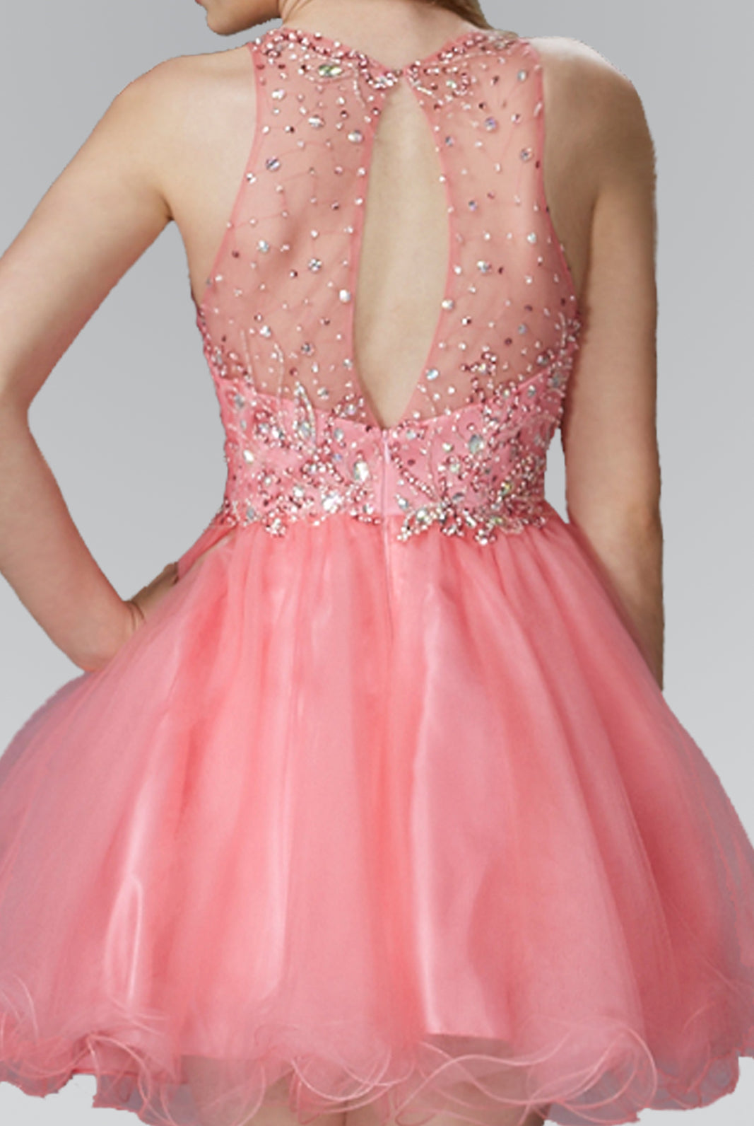 Short Tulle Dress with Bead Embellished Bodice-smcdress