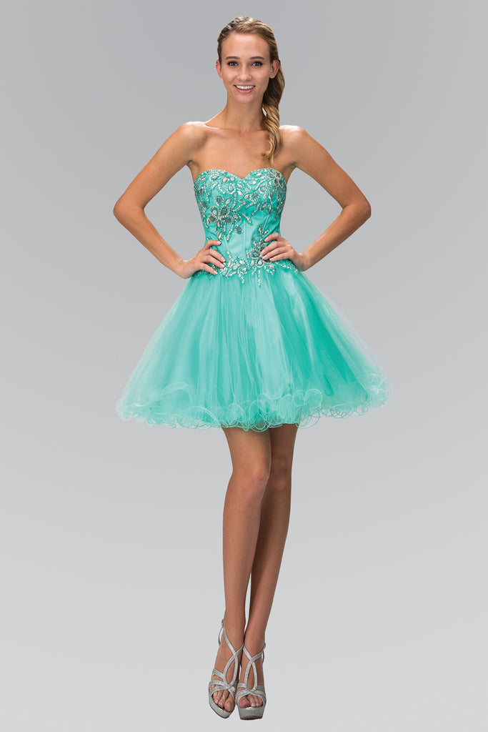 Strapless Short Dress with Jewel Embellished Bodice-smcdress