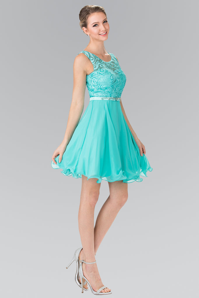 Lace Bodice hort Dress with Jeweled Waist Band-smcdress