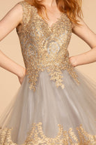 Tulle Short Dress Accented with Gold Lace-smcdress