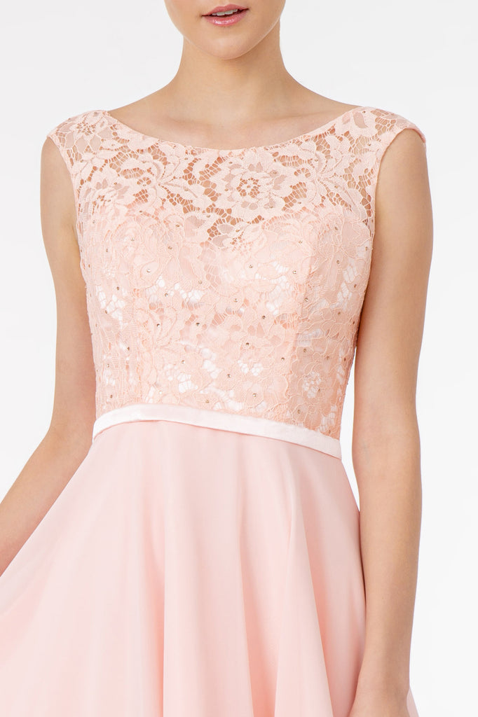Lace Embellished Bodice Chiffon Short Dress-smcdress