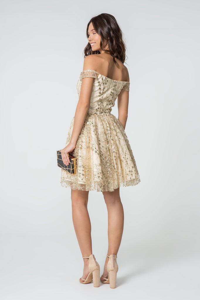 Sequin Embellished Glitter Mesh Short Dress-smcdress