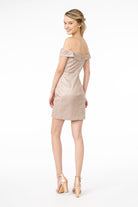 Cut-Away Shoulder Glitter Crepe Bodycon Dress-smcdress