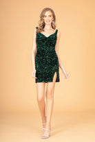 Sequin Embellished Velvet Short Bodycon Dress-smcdress