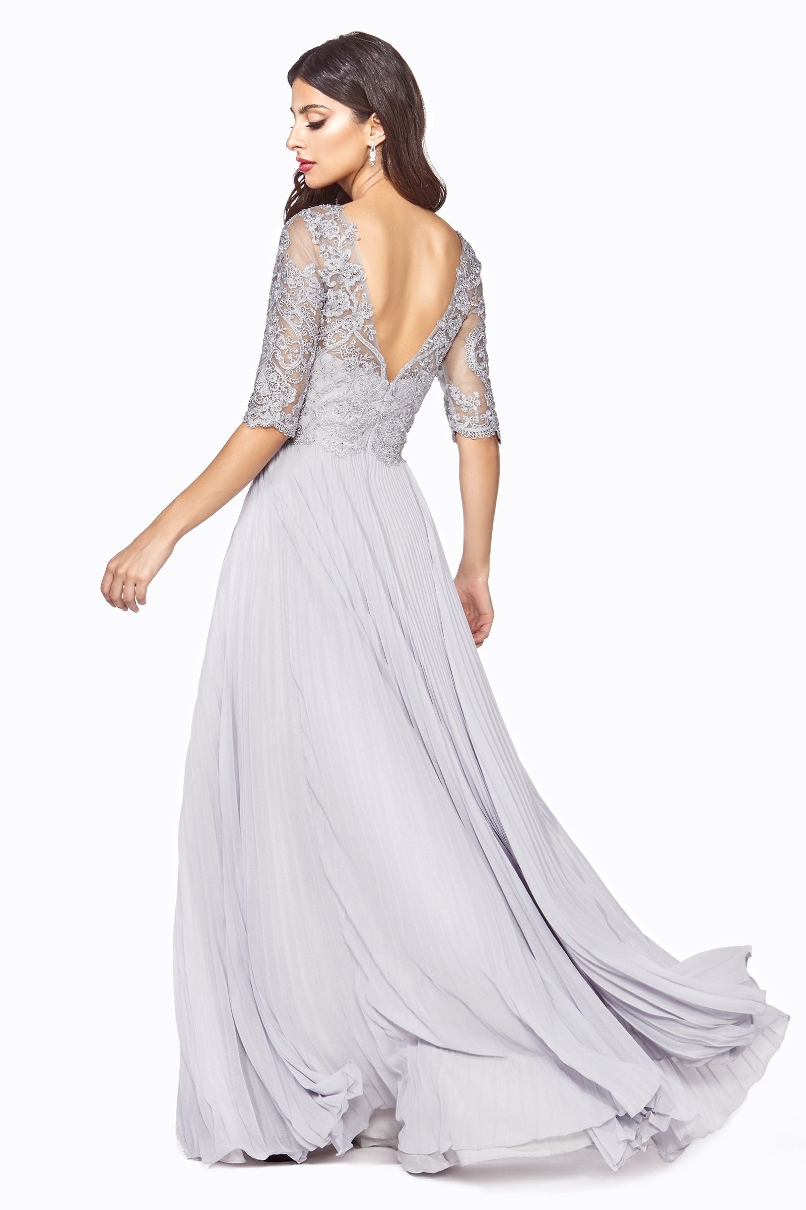 A-line dress with pleated chiffon skirt and embellished bodice-smcdress