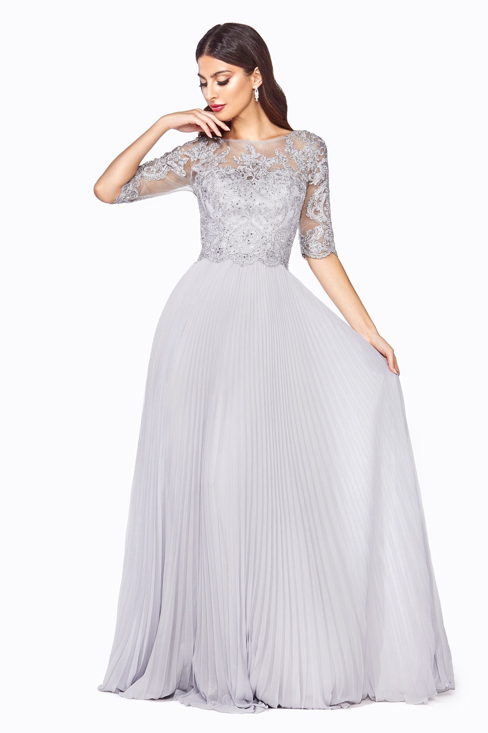 A-line dress with pleated chiffon skirt and embellished bodice-smcdress