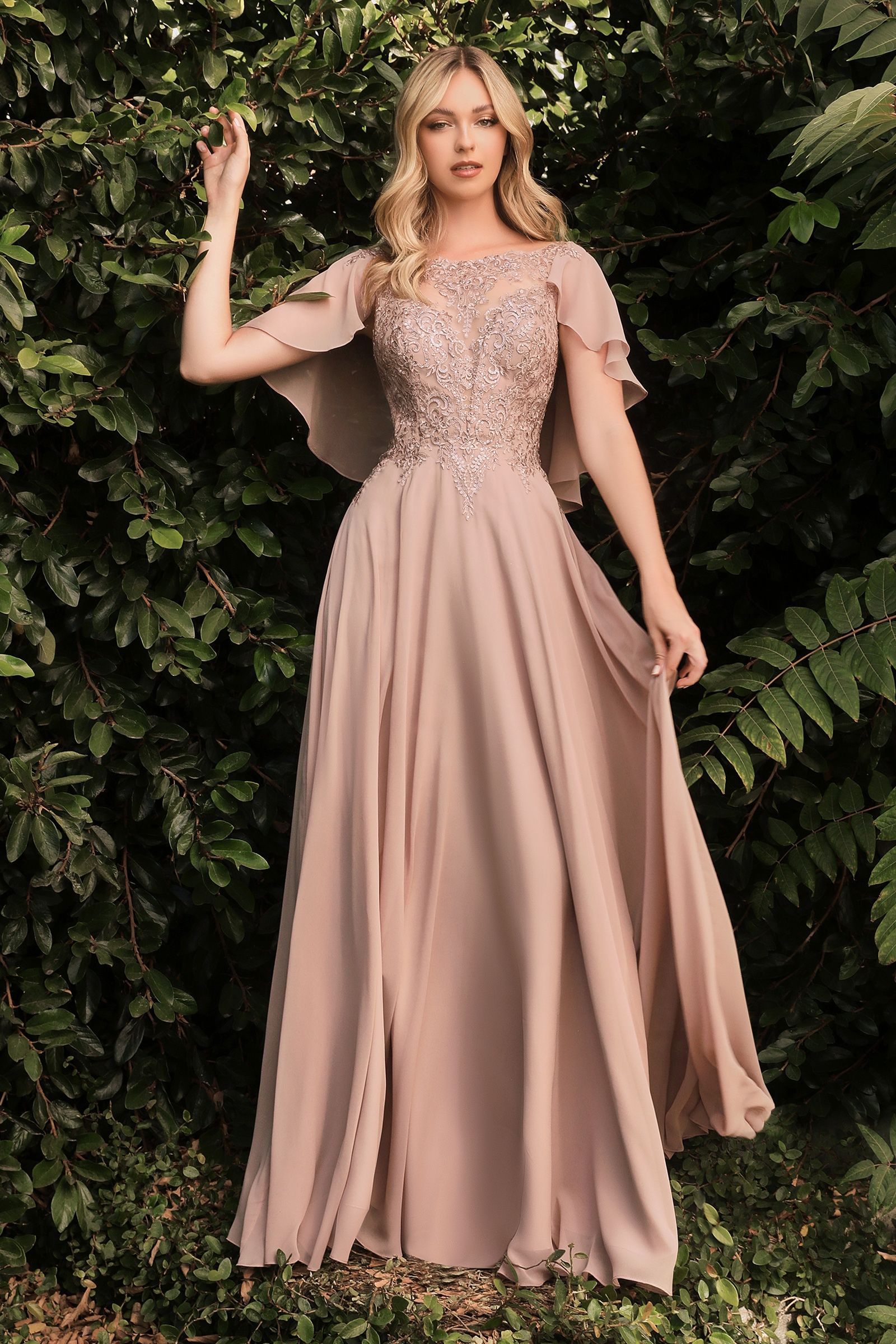 Chiffon A-Line Gown w/Caplet-smcdress