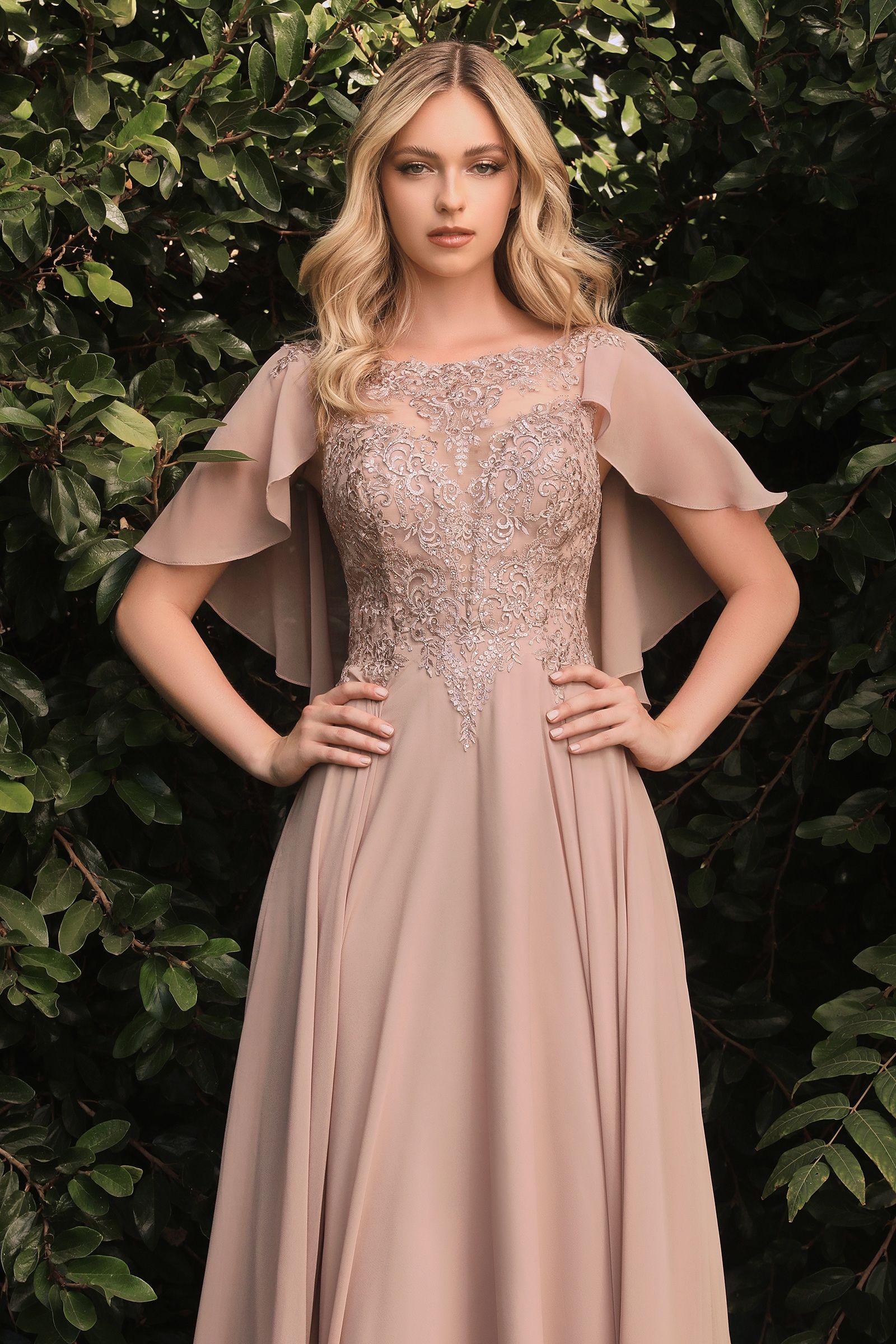 Chiffon A-Line Gown w/Caplet-smcdress
